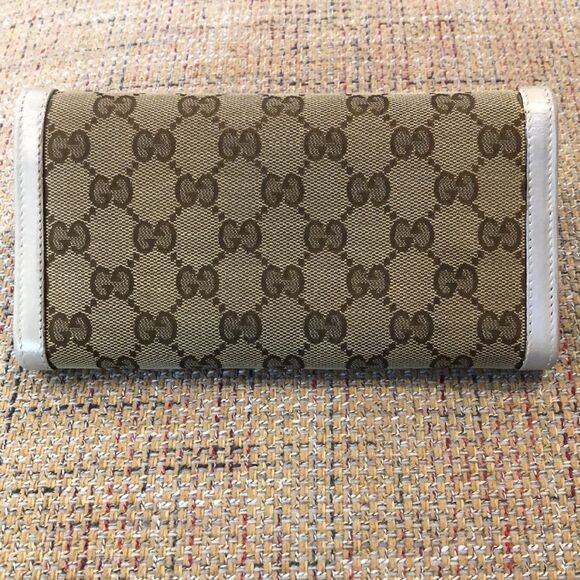 GUCCI Continental Silver and Gold Leather & Canvas Wallet with GG Clasp NWOT - Picture 3 of 17